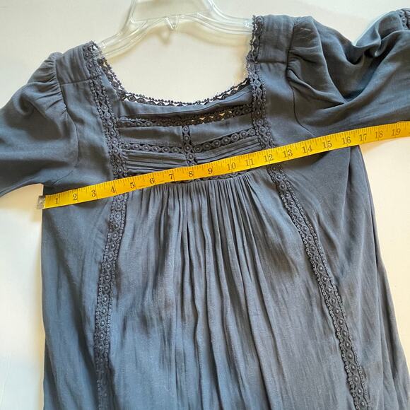 LOFT Peasant Dress Womens XS Dusty Blue Bell Sleeve Tiered Ruffled Mini Boho - Picture 7 of 8